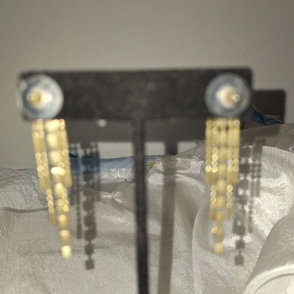 Art Deco Style Women's Vintage Earrings Dangle Drop Gold Tone Rhinestone - Picture 5 of 7